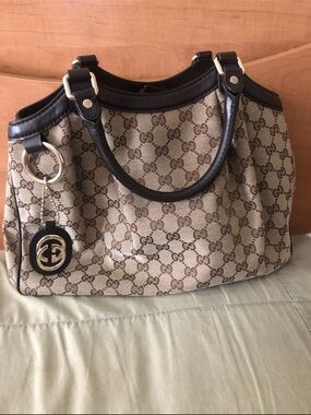 Gucci Brown GG Canvas Shoulder Bag with Dark Brown Trim